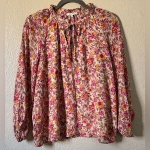 Z Supply W Sz.M Tie Ruffle Neck Floral LS Top Boho Hippie Festival Cottagecore